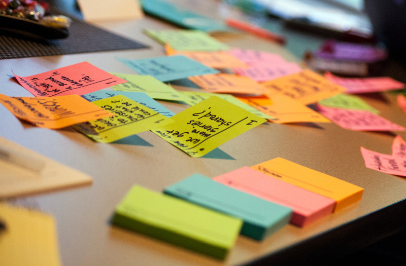 sticky notes used to create a bid plan in four steps